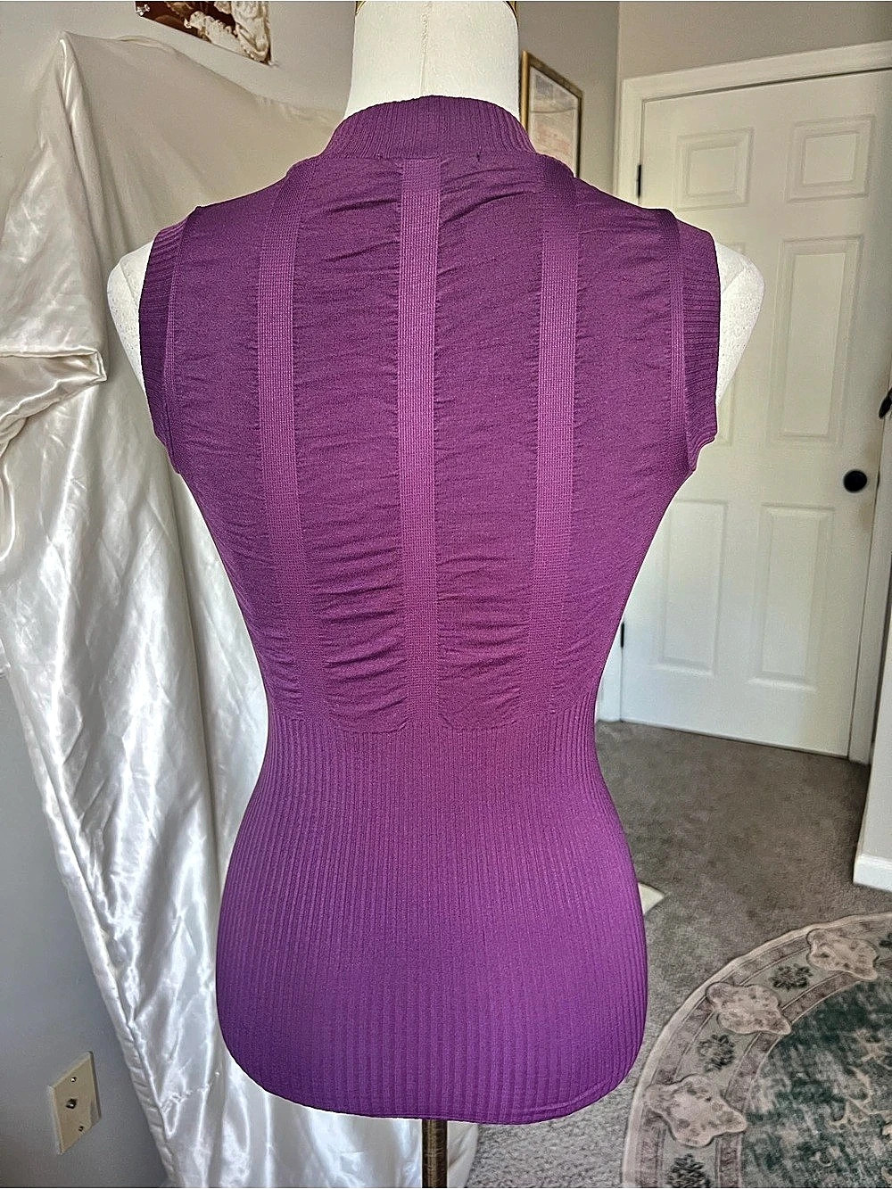 Y2K Purple Rhinestone Zip-Up Ruched Top - Picture 3 of 4